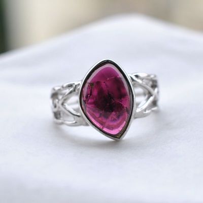 【母亲款/送妈妈】天然碧玺镶嵌925纯银镀白金戒指 多尺寸 实拍2